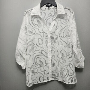 Elementz women's sheer blouse top long sleeve button down size M white